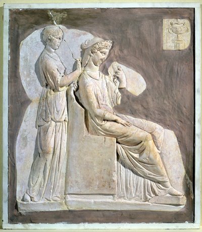 Relief depicting a woman at her toilet, from Tunisia by Roman